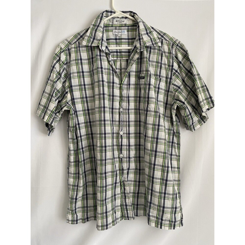 Ecko Unltd Rhino Brand Men Green Blue White Plaid Short Sleeve Button Up Shirt L